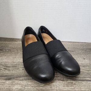 Clarks Unstructured Women 7 Black Leather Juliet Gem Slip On Flats